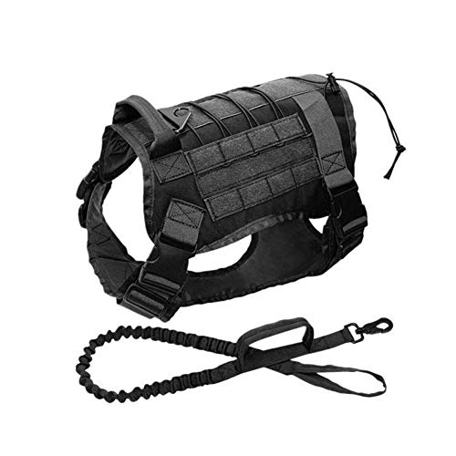 DAIHAN Taktisches Hundegeschirr mit Leine für taktisches Training, Militär, verstellbare Molle-Nylonweste Schwarz M von DAIHAN