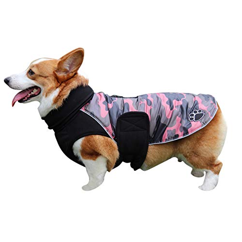 DaiHan Warme Hundekleidung Winter Hundemantel Jacke mit Gurtloch Outdoor Sport wasserdichte Hundekleidung Outfit Weste für Kleine Mittelgroße Hunde,Pink,XL von DaiHan