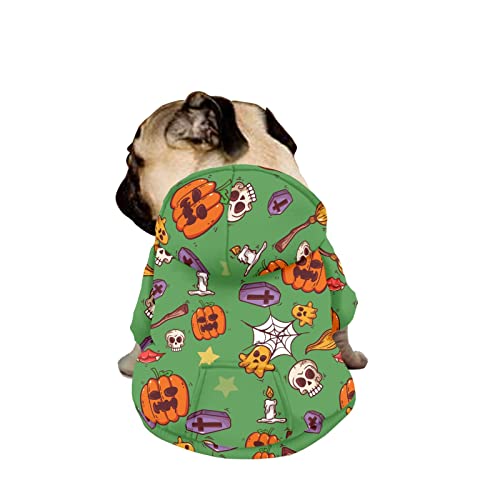 Dajingkj Grüne Halloween-Hunde-Kapuzenpullover für mittelgroße und große Hunde, modisch, niedliche Haustierkleidung, Sweatshirts mit Taschen, warmer Mantel für Welpen, Herbst, Winter, festliches Verkleiden, Jungen, Mädchen, Hunde-Kostüme von Dajingkj