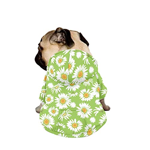 Dajingkj Grüne Hunde-Kapuzenpullover für mittelgroße und große Hunde, weiße Chrysanthemen-Haustierkleidung, Sweatshirts mit Reißverschluss, warmer Mantel für Welpen, Herbst, Winter, Hunde-Kostüme von Dajingkj