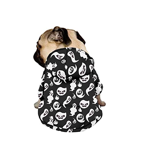 Dajingkj Halloween-Geister-Hunde-Sweatshirt für mittelgroße Hunde, große Hunde, modisch, niedlich, glücklich, Hunde-Kostüme, Haustierkleidung mit Taschen, warmer Mantel für Welpen, Herbst, Winter, Festliches Verkleiden von Dajingkj