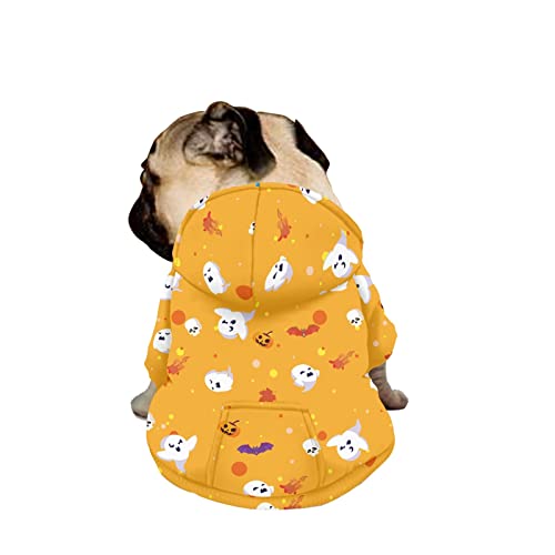 Dajingkj Halloween-Hunde-Kapuzenpullover für mittelgroße und große Hunde, modisch, niedlich, Haustierkleidung, Sweatshirts mit Taschen, warmer Mantel für Welpen, Herbst, Winter, festliches Verkleiden, Jungen, Mädchen, orangefarbenes Hundekostüm von Dajingkj