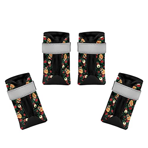 Dajingkj Halloween-Hundeschuhe, atmungsaktiv, niedlicher Totenkopf-Hundeschuhe, mit reflektierendem Streifen, rutschfest, wasserdichte Sohle, Hundeschuhe, für kleine, mittelgroße und große Hunde, Welpen, Schuhe, Pfotenschutz zum Wandern, 4 Stück Dajingkj Halloween-Hundeschuhe, atmungsaktiv, niedlicher Totenkopf-Hundeschuhe, mit reflektierendem Streifen, rutschfest, wasserdichte Sohle, Hundeschuhe, für kleine, mittelgroße und große Hunde, Welpen, Schuhe, Pfotenschutz zum Wandern, 4 Stück von Dajingkj