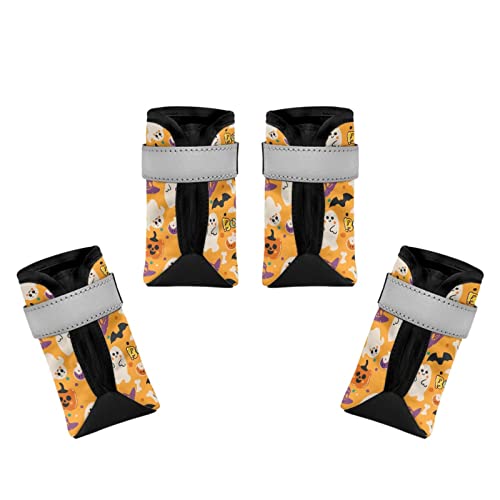 Dajingkj Halloween-Hundeschuhe, atmungsaktiv, orange, mit reflektierendem Streifen, rutschfeste, wasserdichte Sohle, Hundeschuhe für kleine, mittelgroße und große Hunde, Welpenschuhe, Pfotenschutz zum Wandern, 4 Stück Dajingkj Halloween-Hundeschuhe, atmungsaktiv, orange, mit reflektierendem Streifen, rutschfeste, wasserdichte Sohle, Hundeschuhe für kleine, mittelgroße und große Hunde, Welpenschuhe, Pfotenschutz zum Wandern, 4 Stück von Dajingkj