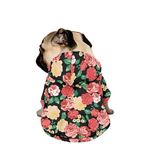 Dajingkj Hunde-Kapuzenpullover mit Blumenmuster für mittelgroße und große Hunde, Rosenblume, Haustierkleidung, Sweatshirts mit Reißverschluss, warmer Mantel für Welpen, Herbst, Winter, Hunde-Kostüme von Dajingkj