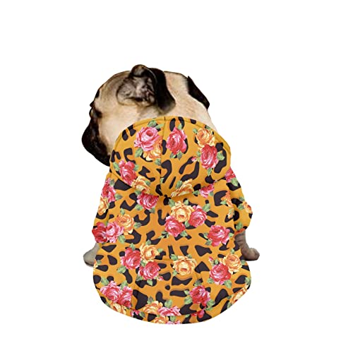 Dajingkj Hunde-Kapuzenpullover mit Leopardenmuster und Rosenmotiv, für mittelgroße und große Hunde, Haustierkleidung, Sweatshirts mit Reißverschluss, warmer Mantel für Welpen, Herbst, Winter, Hunde-Kostüme von Dajingkj