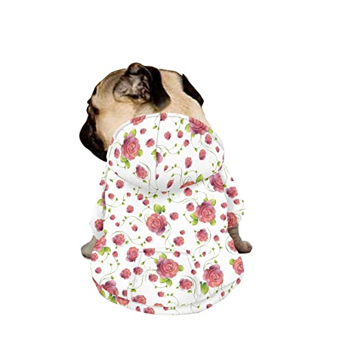 Dajingkj Hunde-Sweatshirt mit Rosen-Blumenmuster für mittelgroße Hunde, große Hunde, modisch, niedlich, glücklich, Hunde-Kostüme, Haustierkleidung mit Taschen, warmer Mantel für Welpen, Herbst, von Dajingkj