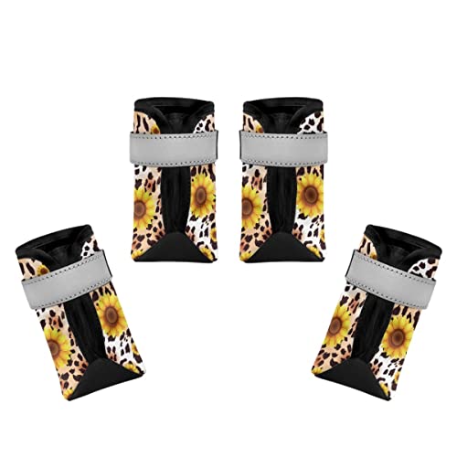 Dajingkj Hundeschuhe für Hartholzböden, Leopardenmuster, Sonnenblumen, Hundeschuhe mit reflektierendem Streifen, rutschfeste Sohle, Hundeschuhe für kleine, mittelgroße und große Hunde, Welpenschuhe, Dajingkj Hundeschuhe für Hartholzböden, Leopardenmuster, Sonnenblumen, Hundeschuhe mit reflektierendem Streifen, rutschfeste Sohle, Hundeschuhe für kleine, mittelgroße und große Hunde, Welpenschuhe, von Dajingkj