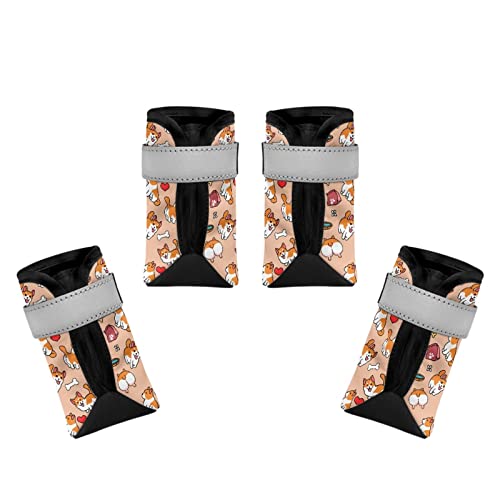 Dajingkj Hundeschuhe mit niedlichem Welpenmuster, atmungsaktiv, mit reflektierendem Streifen, rutschfest, wasserdichte Sohle, Hundeschuhe für kleine, mittelgroße und große Hunde, Welpen, Schuhe, Pfotenschutz zum Wandern, 4 Stück Dajingkj Hundeschuhe mit niedlichem Welpenmuster, atmungsaktiv, mit reflektierendem Streifen, rutschfest, wasserdichte Sohle, Hundeschuhe für kleine, mittelgroße und große Hunde, Welpen, Schuhe, Pfotenschutz zum Wandern, 4 Stück von Dajingkj