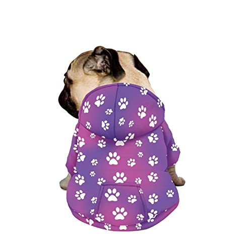 Dajingkj Lila Hunde-Sweatshirt für mittelgroße Hunde, große Hunde, modisch, niedlich, Hundepfoten-Druck, glückliche Hunde-Kostüme, Haustierkleidung mit Taschen, warmer Mantel für Welpen, Herbst, Winter, Festliches Verkleiden von Dajingkj