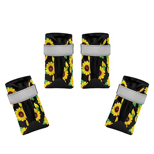 Dajingkj Sonnenblumen-Hundeschuhe, atmungsaktiv, Blumendruck, Hundeschuhe, mit reflektierendem Streifen, rutschfest, wasserdichte Sohle, Hundeschuhe, für kleine, mittelgroße und große Hunde, Welpen, Schuhe, Pfotenschutz zum Wandern, 4 Stück Dajingkj Sonnenblumen-Hundeschuhe, atmungsaktiv, Blumendruck, Hundeschuhe, mit reflektierendem Streifen, rutschfest, wasserdichte Sohle, Hundeschuhe, für kleine, mittelgroße und große Hunde, Welpen, Schuhe, Pfotenschutz zum Wandern, 4 Stück von Dajingkj