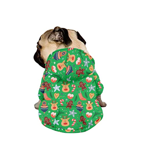 Dajingkj Weihnachts-Hunde-Sweatshirt für mittelgroße Hunde, große Hunde, grün, modisch, niedlich, glücklich, Hunde-Kostüme, Haustierkleidung mit Taschen, warmer Mantel für Welpen, Herbst, Winter, Festliches Verkleiden von Dajingkj
