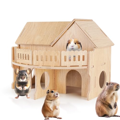 Hamsterkäfig aus Holz, Hamsterkäfig, Hamster-Hütte, Hamsterzubehör, syrische Zwerghamster, für Hamster, Rennmäuse, Mäuse, Lemming-Degus oder andere kleine Haustiere (25,7 x 21,1 x 20,8 cm) von Dakekou