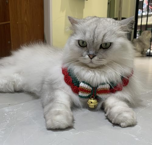 Weihnachts-Haustierhalsband, 4 Größen, handgefertigt, gestrickt, weich und bequem, Weihnachtsdekoration, einzigartiges Design, Kaninchen, Welpen, Kätzchen, Katzenhalsband mit Glöckchen, Weihnachts-Haustierhalsband, 4 Größen, handgefertigt, gestrickt, weich und bequem, Weihnachtsdekoration, einzigartiges Design, Kaninchen, Welpen, Kätzchen, Katzenhalsband mit Glöckchen, von Daladalaming