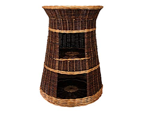 Damian-Wiklina Katzenkorb zum Schlafen – Katzenhütte Indoor – Größe: 43 x 49 x 70 cm rund – Katzenhöhle aus Weide – Dreistöckiges Hunde oder Katzenbett ohne Kissen – Lackierter Korb von Damian-Wiklina