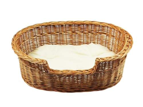 Damian-Wiklina Hundebett – Katzenbett – Hundeliege – Katzenliege – Katzenkorb – Hundekorb aus Weide – Hundekörbchen – BTH 83x63x16/23 cm – mit Ecri-Kissen von Damian-Wiklina