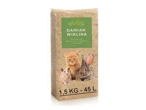 Damian-Wiklina Kleintierspan – Sägemehl – Einstreu – Nagersubstrat – Käfigeinstreu – Effizient und saugfähig – Naturprodukt – Gewicht 1,5 kg, Volumen 45 L von Damian-Wiklina