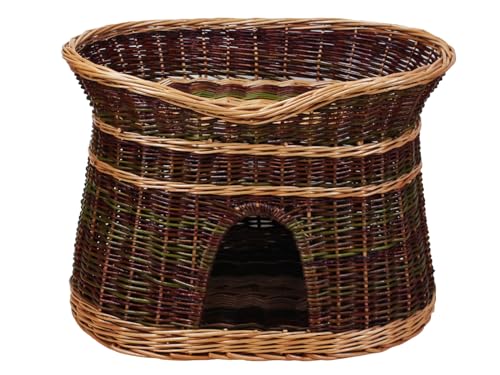 Damian-Wiklina Katzenkorb zum Schlafen – Katzenhütte Indoor – Größe XL: 70 cm oval – Katzenhöhle aus Weide – Zweistöckiger Hunde – oder Katzenbett – Korb Farbe lackiert Weide von Damian-Wiklina