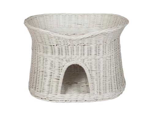 Damian-Wiklina Katzenkorb zum Schlafen – Katzenhütte Indoor – Größe XL: 70 cm oval – Katzenhöhle aus Weide – Zweistöckiger Hunde – oder Katzenbett – Weiße korbfarbe von Damian-Wiklina