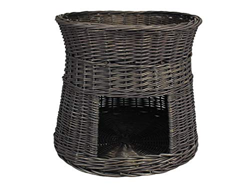 Katzenkorb zum Schlafen – Katzenhütte Indoor - Durchmesser: 50 cm rund – Katzenhöhle aus Weide – Zweistöckiger Hunde – oder Katzenbett – Schwarze Farbe – Ohne Kissen von Damian-Wiklina