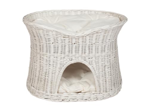 Katzenkorb zum Schlafen – Katzenhütte Indoor – Größe L: 60 cm oval – Katzenhöhle aus Weide – Zweistöckiger Hunde – oder Katzenbett mit waschbaren Kissen in Ecru – Weiße korbfarbe Katzenkorb zum Schlafen – Katzenhütte Indoor – Größe L: 60 cm oval – Katzenhöhle aus Weide – Zweistöckiger Hunde – oder Katzenbett mit waschbaren Kissen in Ecru – Weiße korbfarbe von Damian-Wiklina