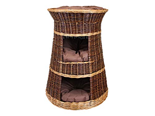 Katzenkorb zum Schlafen – Katzenhütte Indoor – Größe: 43 x 49 x 70 cm rund – Katzenhöhle aus Weide – Dreistufiges Bett für Hunde oder Katzen mit waschbaren Kissen in Braun – Lackierter Korb Katzenkorb zum Schlafen – Katzenhütte Indoor – Größe: 43 x 49 x 70 cm rund – Katzenhöhle aus Weide – Dreistufiges Bett für Hunde oder Katzen mit waschbaren Kissen in Braun – Lackierter Korb von Damian-Wiklina
