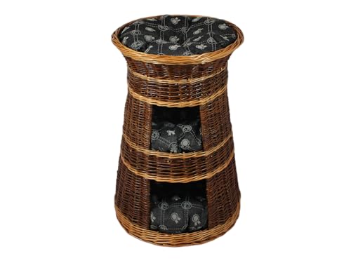 Katzenkorb zum Schlafen – Katzenhütte Indoor – Größe: 43 x 49 x 70 cm rund – Katzenhöhle aus Weide – Dreistufiges Bett für Hunde oder Katzen mit waschbaren Kissen in Dunkelgrau – Lackierter Korb Katzenkorb zum Schlafen – Katzenhütte Indoor – Größe: 43 x 49 x 70 cm rund – Katzenhöhle aus Weide – Dreistufiges Bett für Hunde oder Katzen mit waschbaren Kissen in Dunkelgrau – Lackierter Korb von Damian-Wiklina