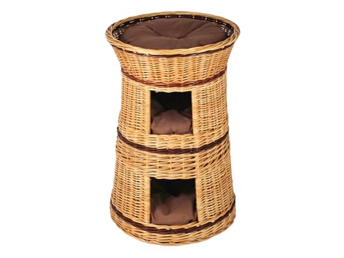Katzenkorb zum Schlafen – Katzenhütte Indoor – Größe: 50 cm rund – Katzenhöhle aus Weide – Dreistufiges Bett für Hunde oder Katzen – Natürliche Korbfarbe – Braune Kissen Katzenkorb zum Schlafen – Katzenhütte Indoor – Größe: 50 cm rund – Katzenhöhle aus Weide – Dreistufiges Bett für Hunde oder Katzen – Natürliche Korbfarbe – Braune Kissen von Damian-Wiklina
