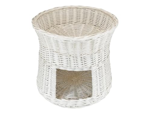 Katzenkorb zum Schlafen – Katzenhütte Indoor – Größe: 50 cm rund – Katzenhöhle aus Weide – Zweistöckiges Katzen oder Hundebett in Weiß – Ohne Kissen von Damian-Wiklina
