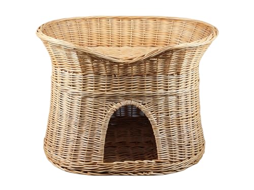 Damian-Wiklina Katzenkorb zum Schlafen – Katzenhütte Indoor – Größe L: 60 cm oval – Katzenhöhle aus Weide – Zweistöckiger Hunde – oder Katzenbett – Natürliche Korbfarbe von Damian-Wiklina