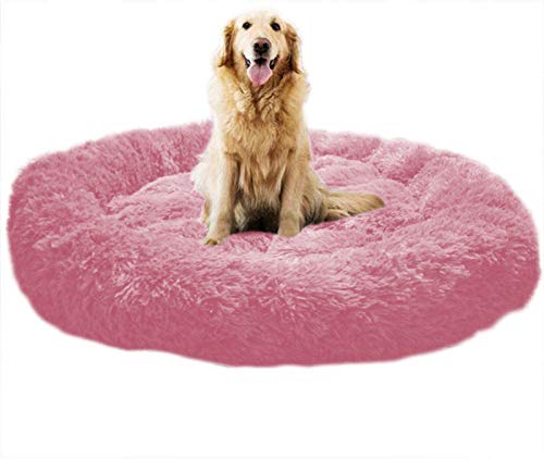 Großes Hundebett, mittelgroß, für Hunde und Katzen, rutschfest, flauschig, beruhigend, warm, waschbar, 80 cm, Pink von DanChen