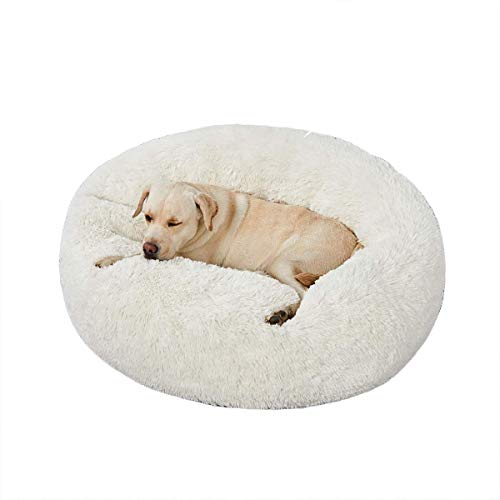 Luxuriöses flauschiges extra großes Hundebett, Sofa, beruhigendes Plüsch, Donut-Haustierbett, waschbar, rundes Hundekissen, Kissen für große, mittelgroße Hunde, 70 cm, Weiß von DanChen