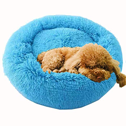 Luxuriöses flauschiges extra großes Hundebett, Sofa, beruhigendes Plüsch, Donut-Haustierbett, waschbar, rundes Hundekissen, Kissen für große, mittelgroße Hunde, 80 cm, Blau von DanChen