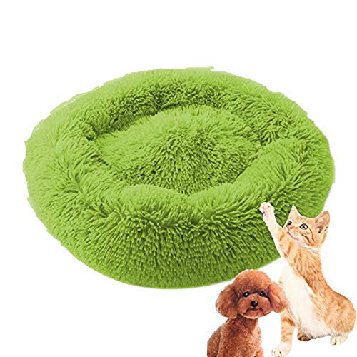 Weiches Haustierbett für Katzen und Hunde, Haustier-Welpen, Kuschelkissen, rundes Kissen, beruhigendes Schlafbett, warmes Plüsch-Pad mit rutschfester Unterseite, Größe S-Grün von DanChen