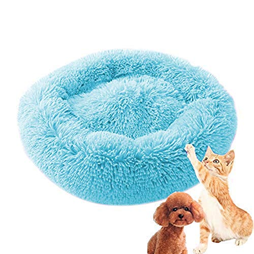 Weiches Haustierbett für Katzen und Hunde, Haustierwelpen, rundes Kissen-Nest, beruhigendes Schlafbett, warmes Plüsch-Pad-Matte mit rutschfester Unterseite, M, Blau von DanChen