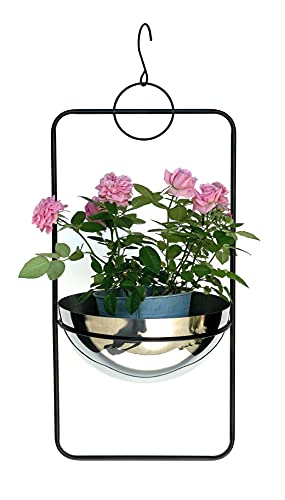DanDiBo Blumenampel Innen Metall Wand Hängepflanzen 67 cm 96083 L mit Topf Silber Pflanzenhänger Blumenhänger Topfhänger Blumen Blumentopfhänger Hängetopf von DanDiBo
