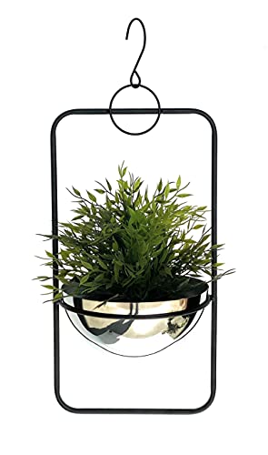 DanDiBo Blumenampel Innen Metall Wand Hängepflanzen 96083 mit Topf Silber Pflanzenhänger Blumenhänger Topfhänger Blumen Blumentopfhänger Hängetopf (M / 54 cm) von DanDiBo
