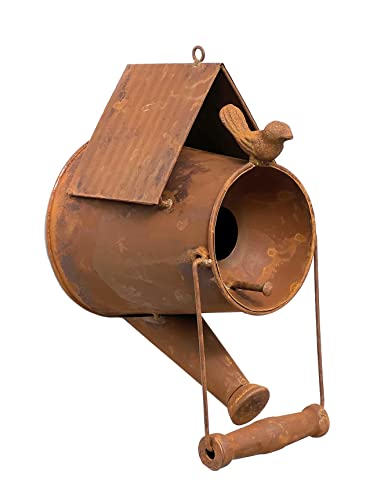 DanDiBo Vogelhaus zum Aufhängen Edelrost Deko Rost Gießkanne Wetterfest 96424 Nistkasten Futterstation für Vögel Shabby mit Kette hängend Metallkanne Kanne Balkon von DanDiBo