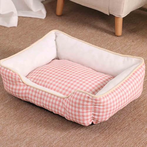Danchen Atmungsaktives, kariertes Haustier-Sofa mit guter Stabilität, bequemes, weich strukturiertes Haustierkissen, praktische stützende Haustiercouch (50 x 40 cm, Rosa) von Danchen
