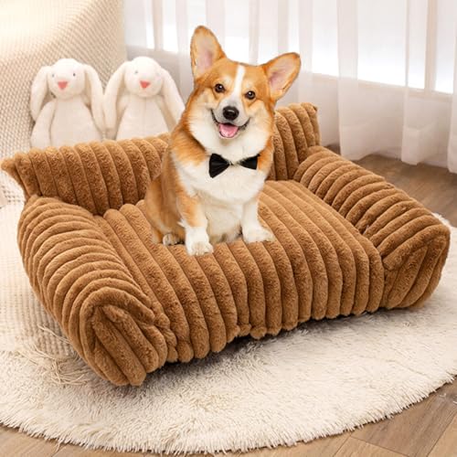 Danchen Flauschiges Plüsch-Haustier-Sofa, orthopädisches Hunde- und Katzenbett mit rutschfester Unterseite, weiche Schlafcouch, Sofa, atmungsaktives Haustierkissen für Welpen, mittelgroße und große von Danchen