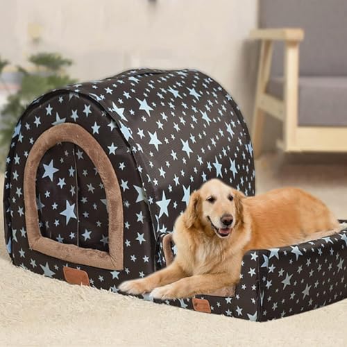 Danchen Große Hundehütte, waschbar, Angstlinderung, beruhigendes Hundebett mit orthopädischem Kissen, warm, weich, Katzenhöhle, 2-in-1-Hunde-Couch-Zelt (L für Haustiere unter 10 kg, dunkle Sterne) Danchen Große Hundehütte, waschbar, Angstlinderung, beruhigendes Hundebett mit orthopädischem Kissen, warm, weich, Katzenhöhle, 2-in-1-Hunde-Couch-Zelt (L für Haustiere unter 10 kg, dunkle Sterne) von Danchen
