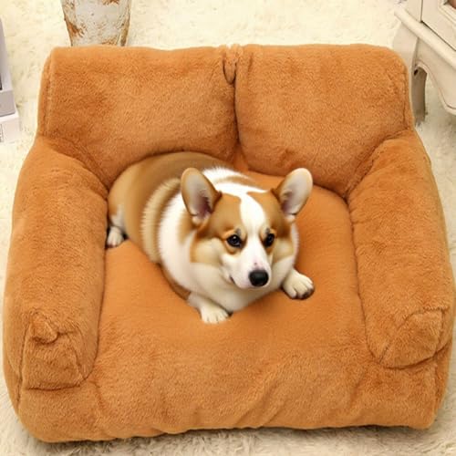 Danchen Haustier-Hundesofa, Couch für Hunde und Katzen, Matratze mit weichem Kissen, rutschfester Unterseite, langlebig, für kleine bis mittelgroße Hunde, flauschig, beruhigend (Braun, 55 x 40 x 26 cm von Danchen