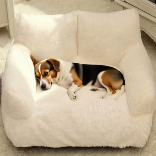 Danchen Haustier-Hundesofa, Couch für Hunde und Katzen, Matratze mit weichem Kissen, rutschfester Unterseite, langlebig, für kleine bis mittelgroße Hunde, flauschig, beruhigend (Weiß, 55 x 40 x 26 cm) von Danchen