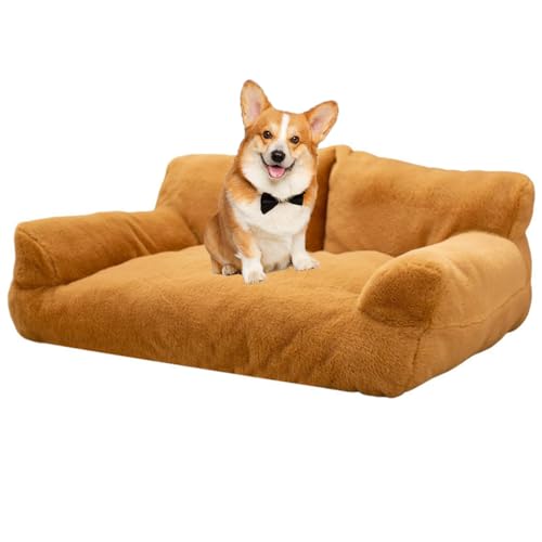 Danchen Hundebett, Sofa, weiches Haustier-Hundesofa, Couch-Betten mit erhöhten Kanten und rutschfester Unterseite, bequeme Welpenbettmatte für kleine und mittelgroße Hunde, Katzen (Braun, 55 x 40 x 26 von Danchen
