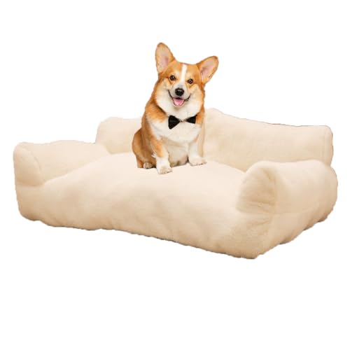 Danchen Hundebett, Sofa, weiches Haustier-Hundesofa, Couch-Betten mit erhöhten Kanten und rutschfester Unterseite, bequeme Welpenbettmatte für kleine und mittelgroße Hunde, Katzen (Weiß, 55 x 40 x 26 von Danchen
