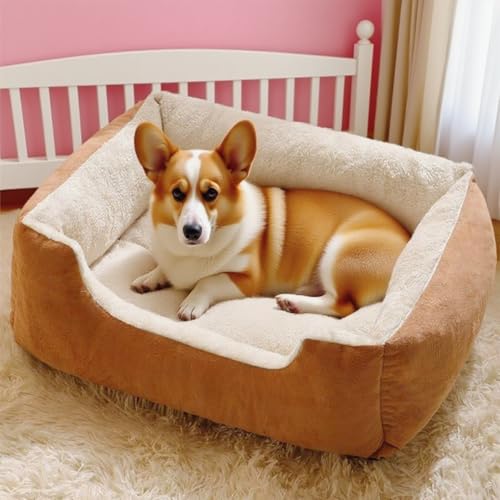 Danchen Hundebett, atmungsaktiv, Anti-Angst-Hundesofa mit rutschfester Unterseite, weicher Plüsch, für Welpen, Katzen, Schlafzimmer, Couchkissen, erhöhte Seiten für große Haustiere (Braun, 50 x 40 x Danchen Hundebett, atmungsaktiv, Anti-Angst-Hundesofa mit rutschfester Unterseite, weicher Plüsch, für Welpen, Katzen, Schlafzimmer, Couchkissen, erhöhte Seiten für große Haustiere (Braun, 50 x 40 x von Danchen