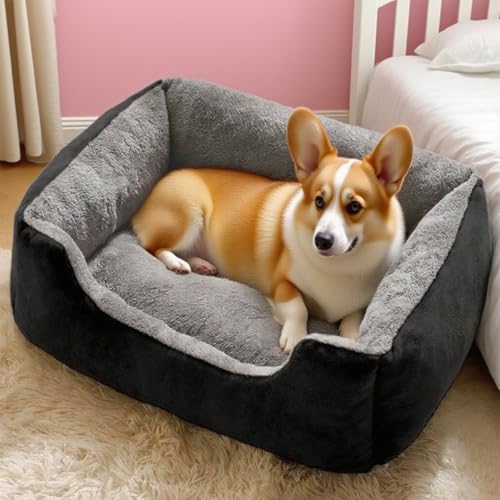 Danchen Hundebett, atmungsaktiv, Anti-Angst-Hundesofa mit rutschfester Unterseite, weicher Plüsch, für Welpen, Katzen, Schlafzimmer, Couchkissen, erhöhte Seiten für große Haustiere (Schwarz, 43 x 30 x von Danchen