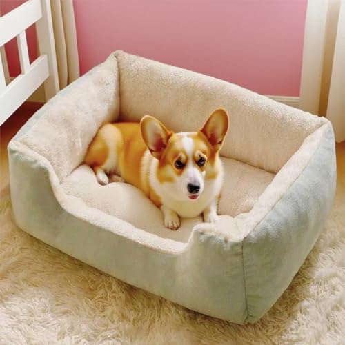 Danchen Hundebett, atmungsaktiv, Anti-Angstzustände, mit rutschfester Unterseite, weicher Plüsch, für Welpen, Katzen, Schlafzimmer, Couchkissen, erhöhte Seiten für große Haustiere (Grün, 60 x 45 x 15 von Danchen