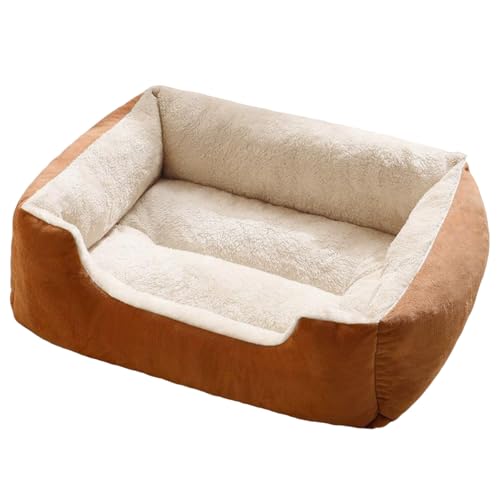 Danchen Hundebett, warm, waschbar, für Welpen, Katzen, Couch mit erhöhtem Rand, rutschfeste Unterseite, beruhigendes Haustier-Sofa-Kissen für große, mittelgroße und kleine Hunde (Braun, 80 x 60 x 15 von Danchen