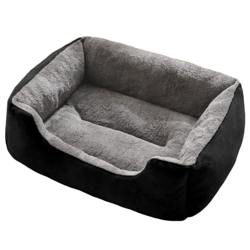 Danchen Hundebett, warm, waschbar, für Welpen, Katzen, Couch mit erhöhtem Rand, rutschfeste Unterseite, beruhigendes Haustier-Sofa-Kissen für große, mittelgroße und kleine Hunde (Schwarz, 70 x 50 x 15 von Danchen